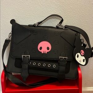 Kuromi Sanrio Black laptop backpack handbag with Pink Skull 10 1/2”x14 1/2”